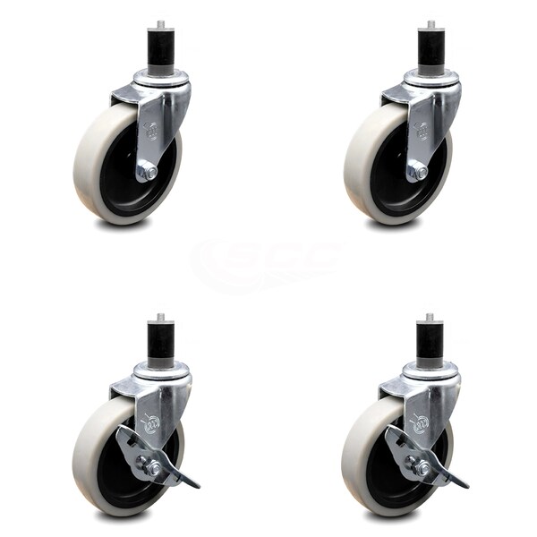 Service Caster 4 Inch Thermoplastic Wheel 1-3/4 Inch Expanding Stem Caster Set with 2 Brakes SCC-EX05S410-TPRS-134-2-SLB-2 - main